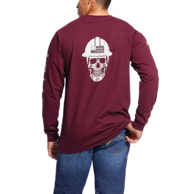 Ariat Work: FR Roughneck Skull Logo Camisetas Hombre - Rosas Gris (IADFB9250)